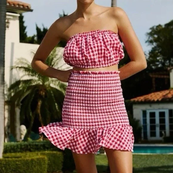 Mable by Anthropologie Gingham Plaid Skirt & Top Set, NWT - Picture 1 of 9